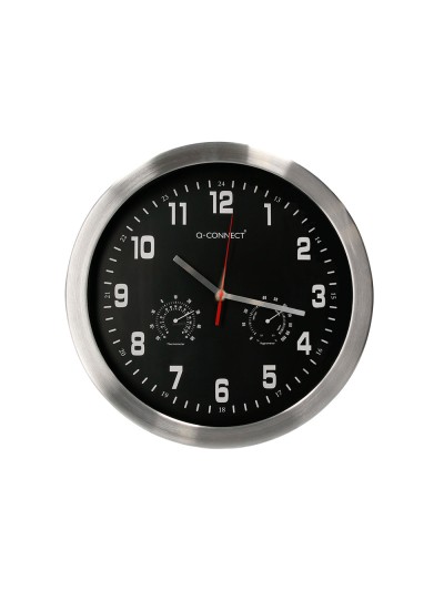 Reloj q-connect de pared metalico redondo 35,5 cm movimiento silencioso color cromado con esfera negra