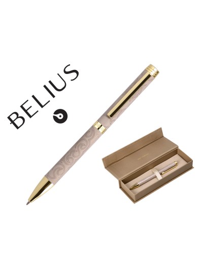 Boligrafo belius wild west aluminio color beige dorado tinta color azul caja de diseño