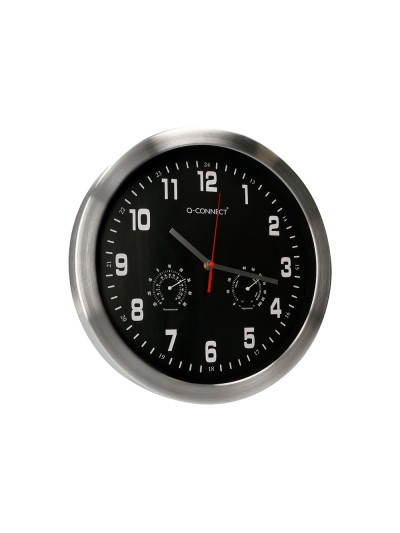 Reloj q-connect de pared metalico redondo 35,5 cm movimiento silencioso color cromado con esfera negra