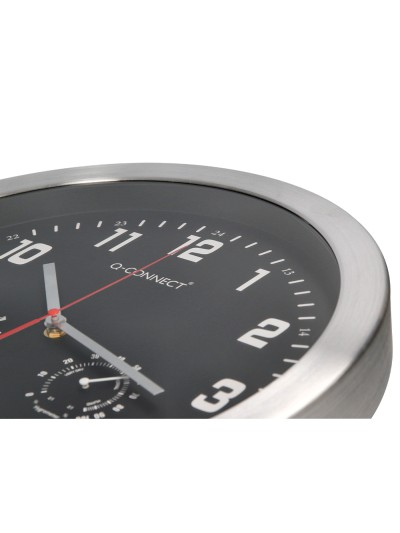 Reloj q-connect de pared metalico redondo 35,5 cm movimiento silencioso color cromado con esfera negra