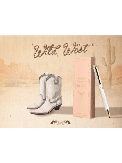 Boligrafo belius wild west aluminio color crema dorado tinta color azul caja de diseño