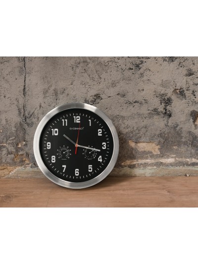 Reloj q-connect de pared metalico redondo 35,5 cm movimiento silencioso color cromado con esfera negra