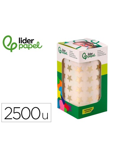 Gomets liderpapel autoadhesivo estrellas doradas surtidas 2500 unidades en caja de carton
