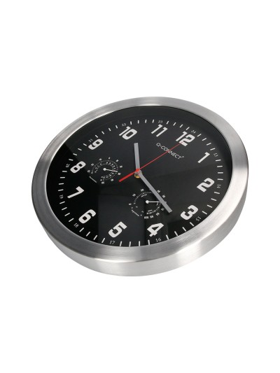 Reloj q-connect de pared metalico redondo 35,5 cm movimiento silencioso color cromado con esfera negra