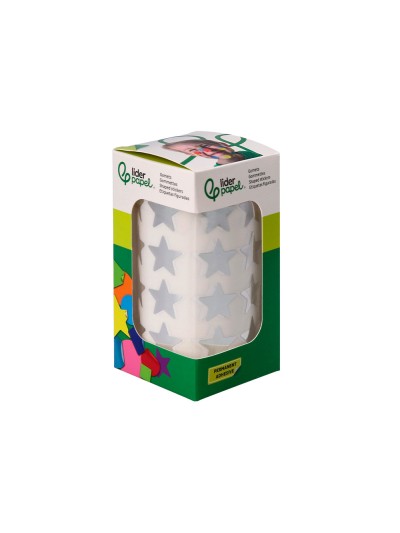 Gomets liderpapel autoadhesivo estrellas plateadas 20 mm 1500 unidades en caja de carton