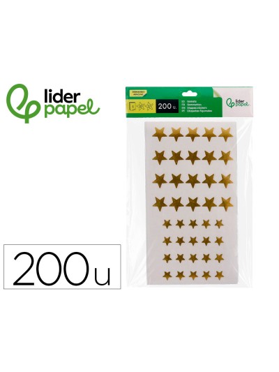 Gomets liderpapel autoadhesivo estrellas doradas surtidas bolsa de 5 hojas con 200 unidades