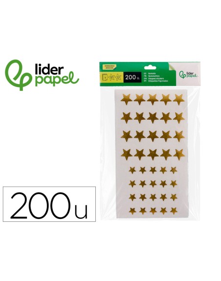 Gomets liderpapel autoadhesivo estrellas doradas surtidas bolsa de 5 hojas con 200 unidades