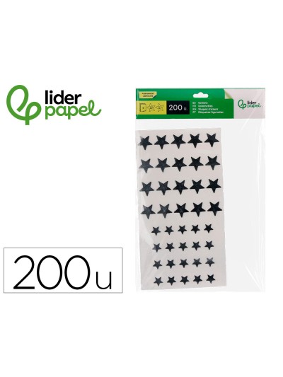 Gomets liderpapel autoadhesivo estrellas plateadas surtidas bolsa de 5 hojas con 200 unidades
