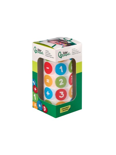 Gomets liderpapel autoadhesivo redondo numeros 20 mm colores surtidos rollo de 1000 unidades en caja de carton
