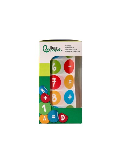 Gomets liderpapel autoadhesivo redondo numeros 20 mm colores surtidos rollo de 1000 unidades en caja de carton