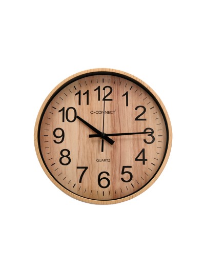 Reloj q-connect de pared de plastico redondo 25,7 cm movimiento silencioso color madera natural
