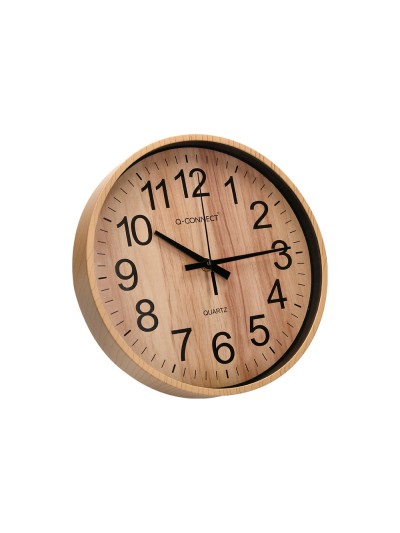Reloj q-connect de pared de plastico redondo 25,7 cm movimiento silencioso color madera natural
