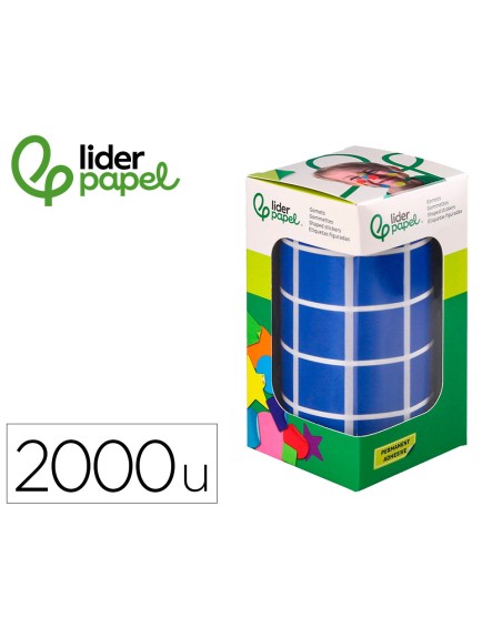Gomets liderpapel autoadhesivo cuadrado 20x20 mm azul rollo de 2000 unidades en caja de carton