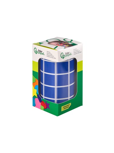 Gomets liderpapel autoadhesivo cuadrado 20x20 mm azul rollo de 2000 unidades en caja de carton