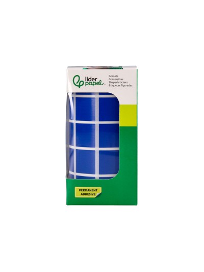 Gomets liderpapel autoadhesivo cuadrado 20x20 mm azul rollo de 2000 unidades en caja de carton