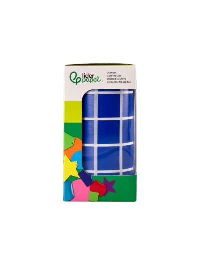 Gomets liderpapel autoadhesivo cuadrado 20x20 mm azul rollo de 2000 unidades en caja de carton