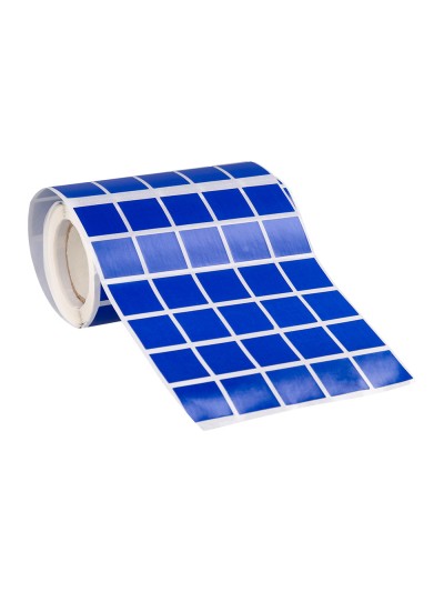 Gomets liderpapel autoadhesivo cuadrado 20x20 mm azul rollo de 2000 unidades en caja de carton