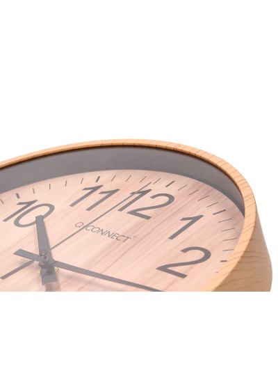 Reloj q-connect de pared de plastico redondo 25,7 cm movimiento silencioso color madera natural