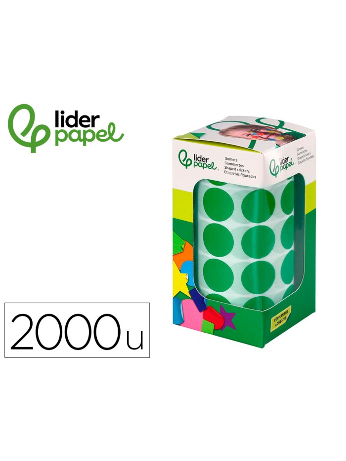 Gomets liderpapel autoadhesivo circulos 20 mm verde rollo de 2000 unidades en caja de carton Gomets liderpapel autoadhesivo circulos 20 mm verde rollo de 2000 unidades en caja de carton