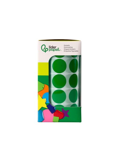 Gomets liderpapel autoadhesivo circulos 20 mm verde rollo de 2000 unidades en caja de carton