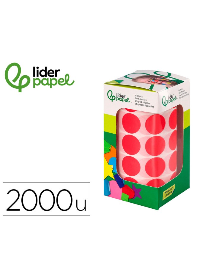 Gomets liderpapel autoadhesivo circulos 20 mm rojo rollo de 2000 unidades en caja de carton Gomets liderpapel autoadhesivo circulos 20 mm rojo rollo de 2000 unidades en caja de carton