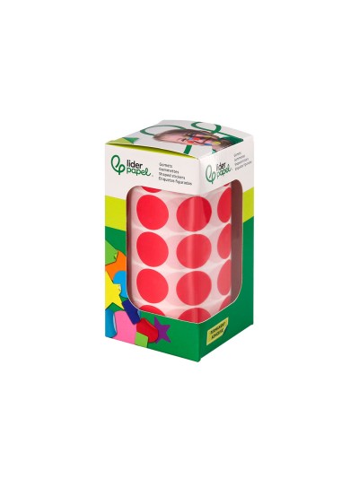Gomets liderpapel autoadhesivo circulos 20 mm rojo rollo de 2000 unidades en caja de carton