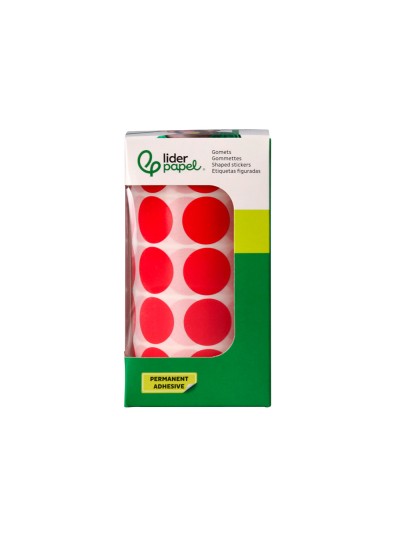 Gomets liderpapel autoadhesivo circulos 20 mm rojo rollo de 2000 unidades en caja de carton