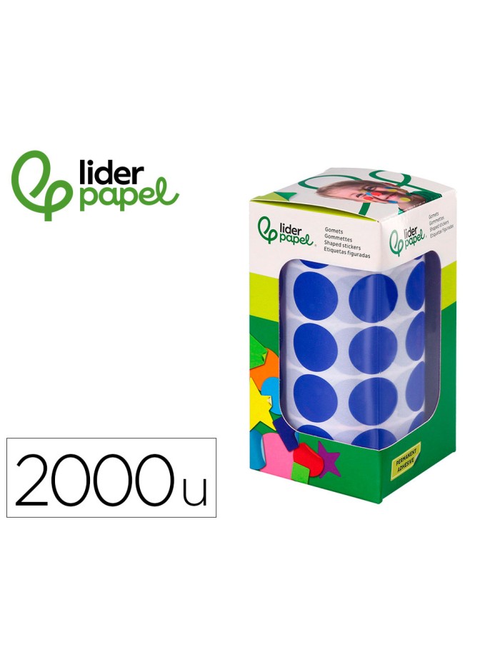 Gomets liderpapel autoadhesivo circulos 20 mm azul rollo de 2000 unidades en caja de carton Gomets liderpapel autoadhesivo circulos 20 mm azul rollo de 2000 unidades en caja de carton