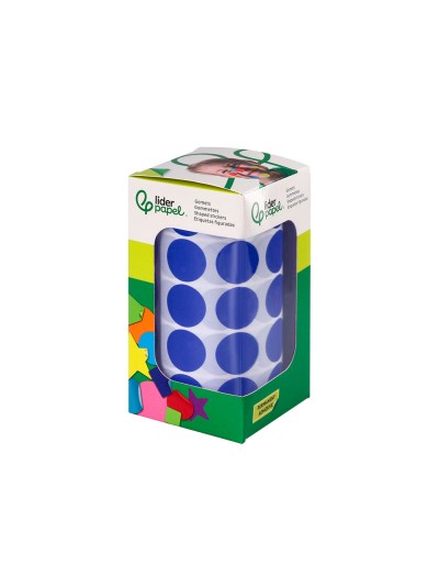 Gomets liderpapel autoadhesivo circulos 20 mm azul rollo de 2000 unidades en caja de carton