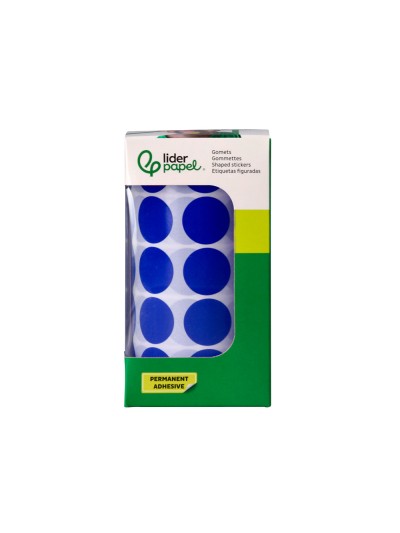 Gomets liderpapel autoadhesivo circulos 20 mm azul rollo de 2000 unidades en caja de carton