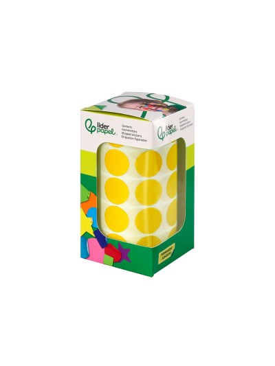 Gomets liderpapel autoadhesivo circulos 20 mm amarillo rollo de 2000 unidades en caja de carton