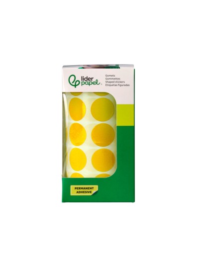 Gomets liderpapel autoadhesivo circulos 20 mm amarillo rollo de 2000 unidades en caja de carton