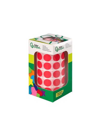 Gomets liderpapel autoadhesivo circulos 15 mm rojo rollo de 2500 unidades en caja de carton