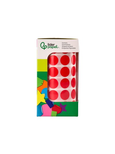 Gomets liderpapel autoadhesivo circulos 15 mm rojo rollo de 2500 unidades en caja de carton