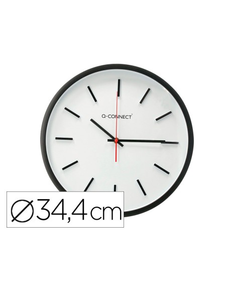 Reloj q-connect de pared de plastico redondo 34,4 cm movimiento silencioso color negro