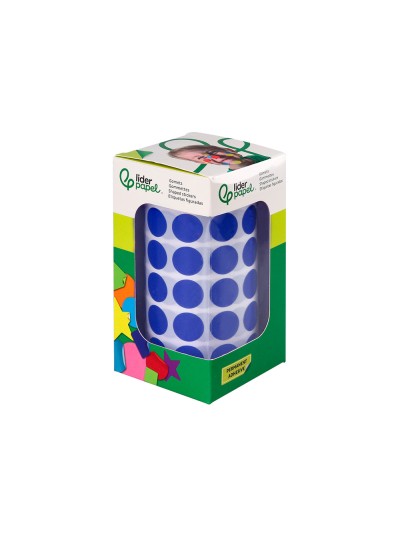 Gomets liderpapel autoadhesivo circulos 15 mm azul rollo de 2500 unidades en caja de carton