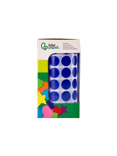 Gomets liderpapel autoadhesivo circulos 15 mm azul rollo de 2500 unidades en caja de carton
