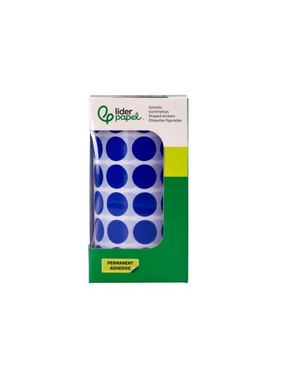 Gomets liderpapel autoadhesivo circulos 15 mm azul rollo de 2500 unidades en caja de carton