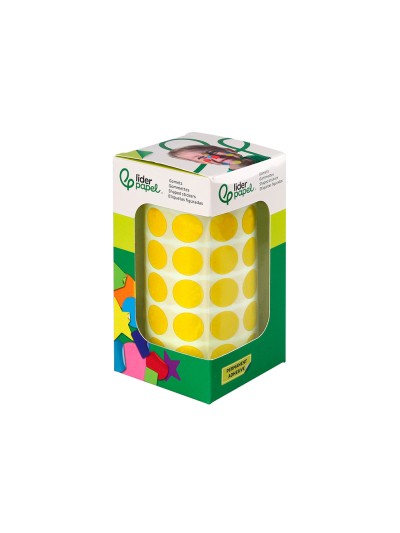 Gomets liderpapel autoadhesivo circulos 15 mm amarillo rollo de 2500 unidades en caja de carton