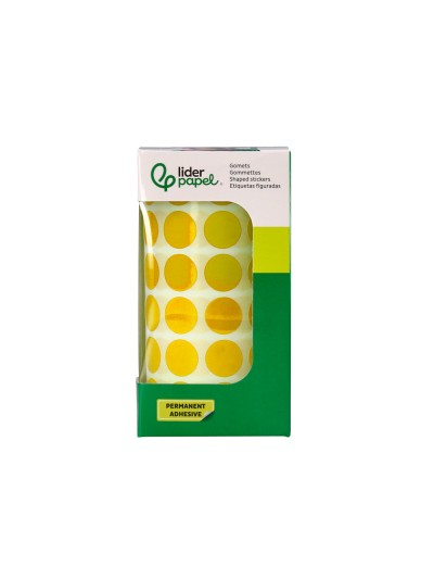 Gomets liderpapel autoadhesivo circulos 15 mm amarillo rollo de 2500 unidades en caja de carton