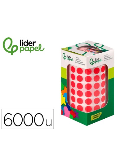 Gomets liderpapel autoadhesivo circulos 10,5 mm rojo rollo de 6000 unidades en caja de carton