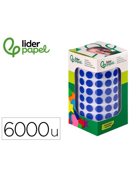 Gomets liderpapel autoadhesivo circulos 10,5 mm azul rollo de 6000 unidades en caja de carton