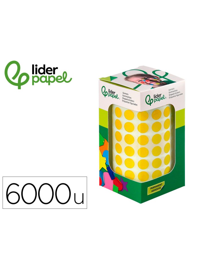 Gomets liderpapel autoadhesivo circulos 10,5 mm amarillo rollo de 6000 unidades en caja de carton Gomets liderpapel autoadhesivo circulos 10,5 mm amarillo rollo de 6000 unidades en caja de carton