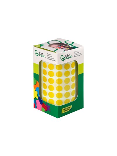 Gomets liderpapel autoadhesivo circulos 10,5 mm amarillo rollo de 6000 unidades en caja de carton