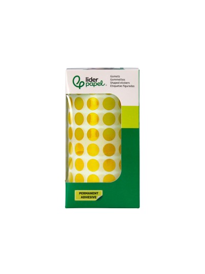 Gomets liderpapel autoadhesivo circulos 10,5 mm amarillo rollo de 6000 unidades en caja de carton