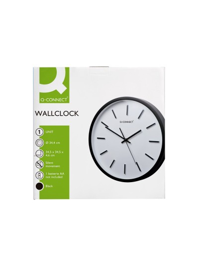 Reloj q-connect de pared de plastico redondo 34,4 cm movimiento silencioso color negro
