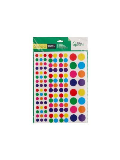Gomets liderpapel autoadhesivo circulos colores y tamaños surtidos bolsa de 10 hojas 1200 unidades