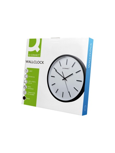Reloj q-connect de pared de plastico redondo 34,4 cm movimiento silencioso color negro