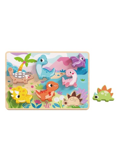 Puzle infantil imaginovo madera 3d dinosaurios +12 meses 8 piezas 29,5x22x1,7cm