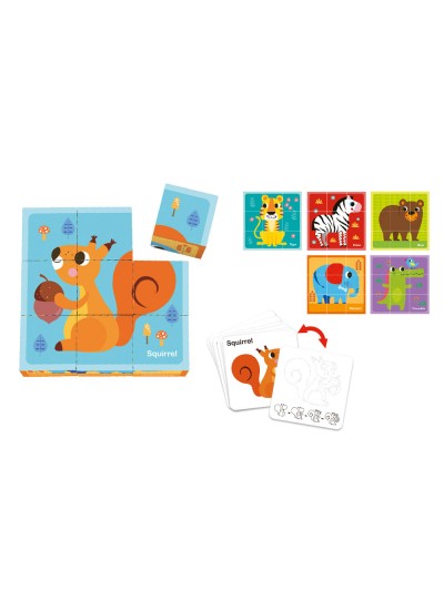 Puzle infantil imaginovo madera cubos de animales +24 meses 15 piezas incluye 12 patrones 22x22x6,4cm